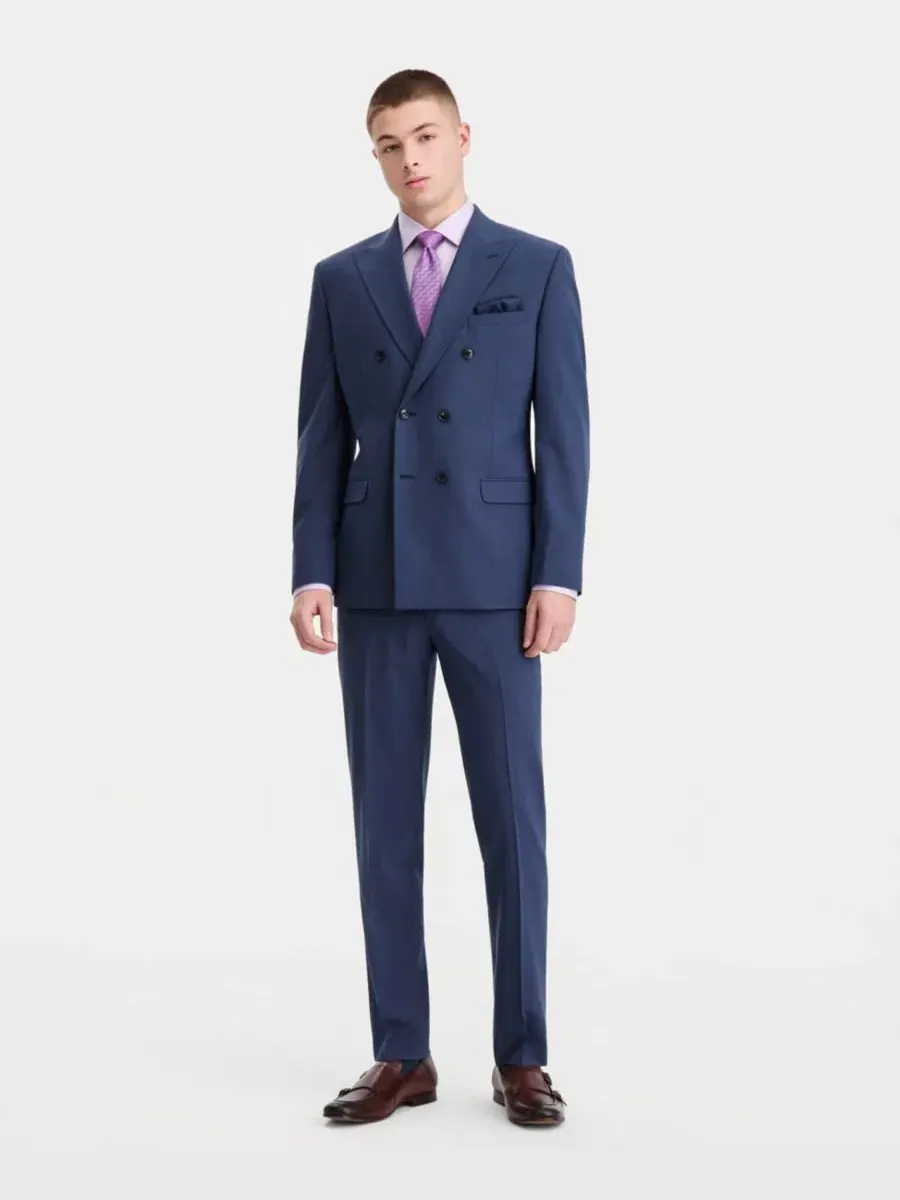 Костюм-двойка мужской Slim Fit с двубортным пиджаком, шерстяная смесь Bar III — изображение 2 из 5, синий