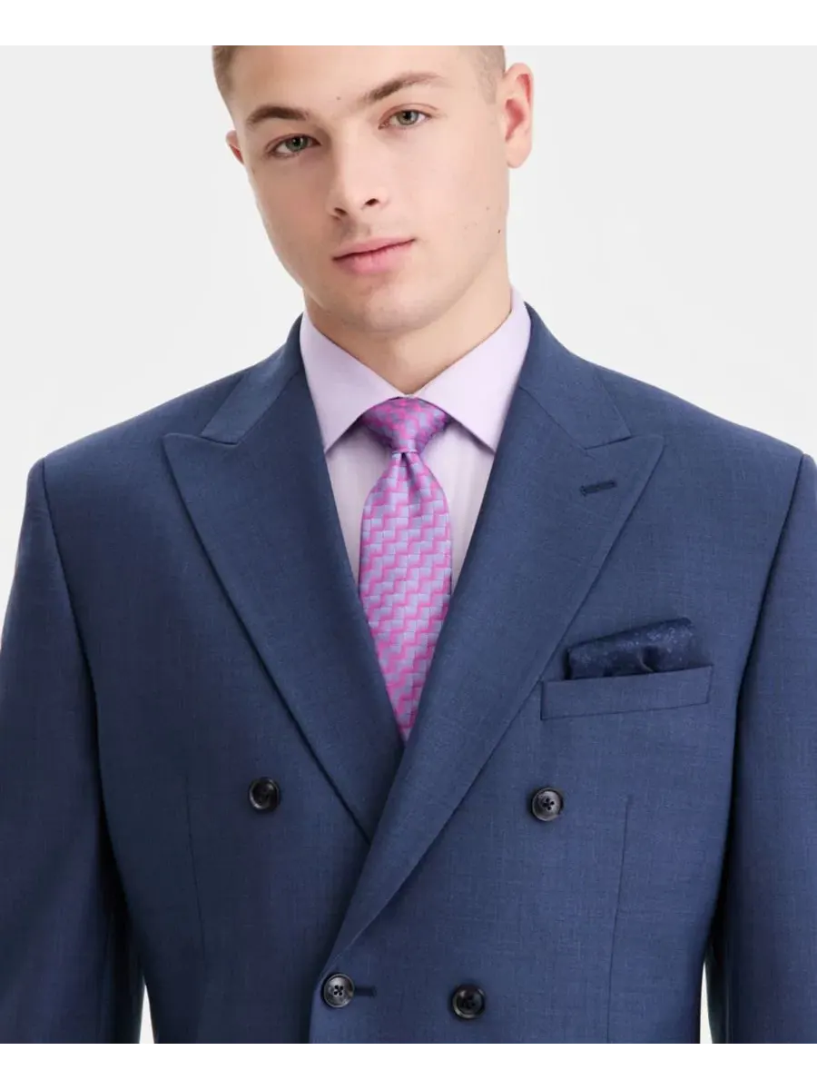 Костюм-двойка мужской Slim Fit с двубортным пиджаком, шерстяная смесь Bar III — изображение 3 из 5, синий