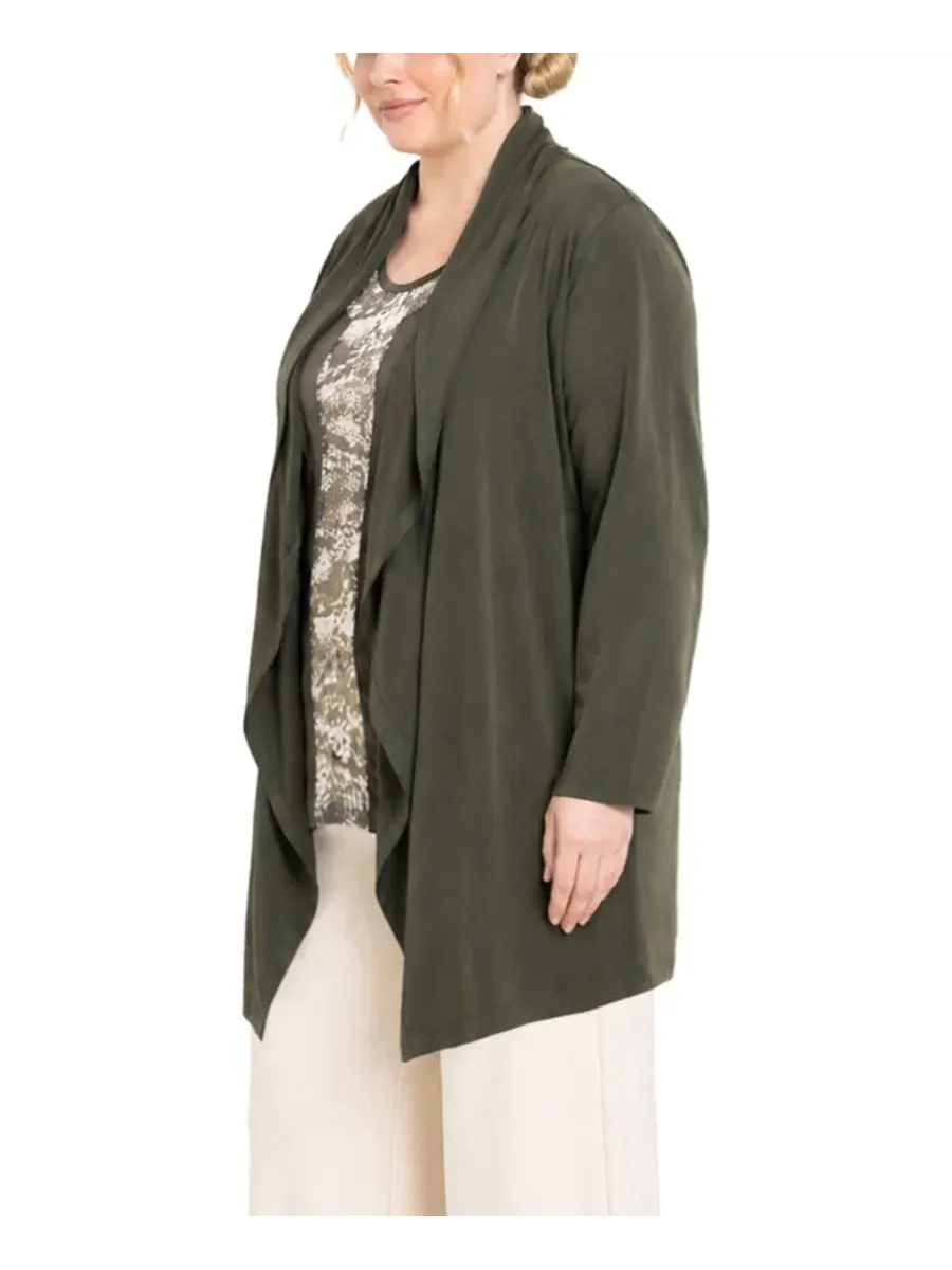 Кардиган с запахом Plus Size Draped Flyaway Cardigan COIN 1804 — изображение 2 из 4, оливковый