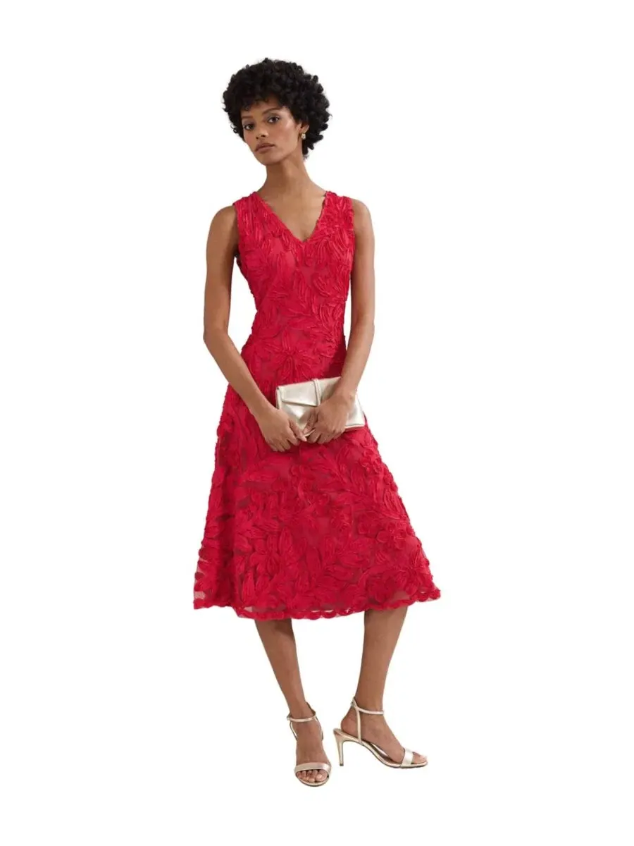 Платье-миди с цветочной аппликацией, без рукавов, Paloma Embroidered Fit Flare Phase Eight — розовый