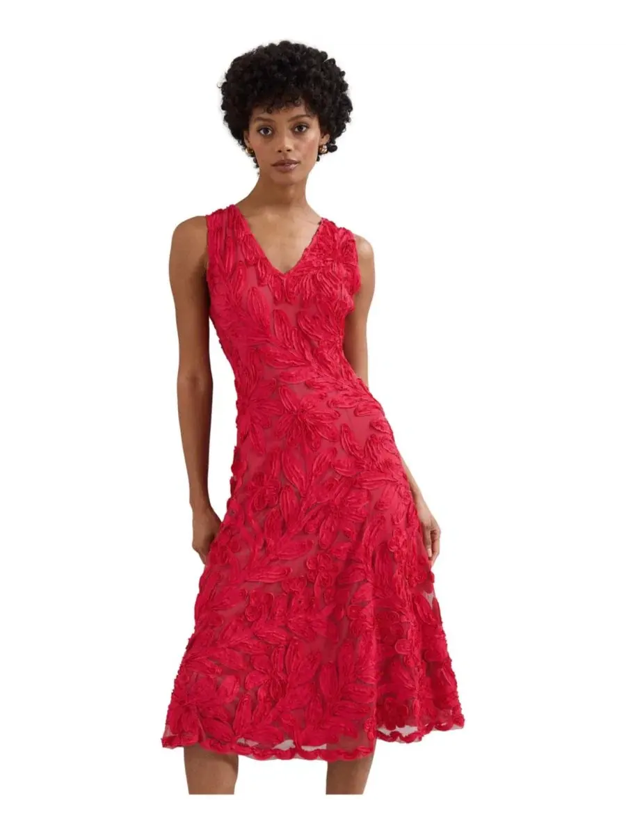 Платье-миди с цветочной аппликацией, без рукавов, Paloma Embroidered Fit Flare Phase Eight — изображение 2 из 6, розовый