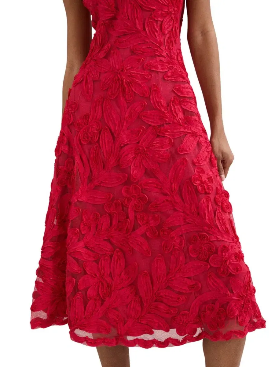 Платье-миди с цветочной аппликацией, без рукавов, Paloma Embroidered Fit Flare Phase Eight — изображение 5 из 6, розовый