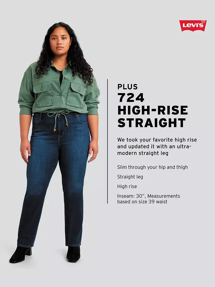 Модные джинсы прямого кроя с высокой посадкой 724 Plus Size Levi's — изображение 4 из 4, серый