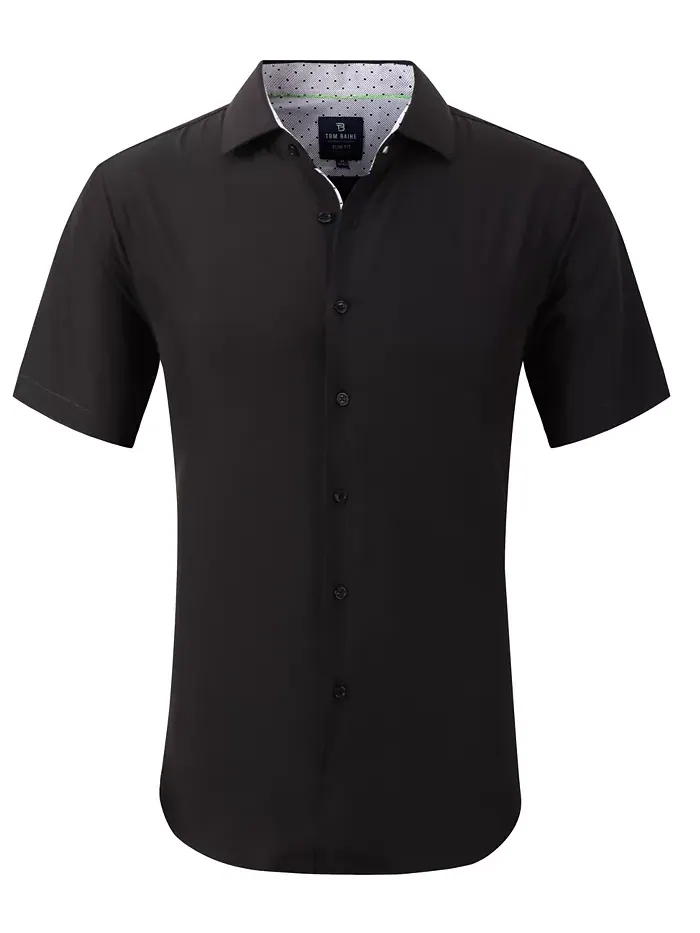 Мужская облегающая рубашка с коротким рукавом Performance Button Down Tom Baine — изображение 1 из 7, черный
