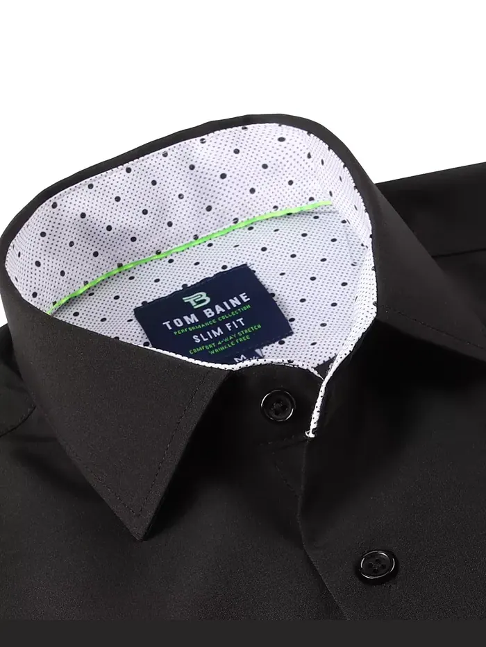 Мужская облегающая рубашка с коротким рукавом Performance Button Down Tom Baine — изображение 2 из 7, черный