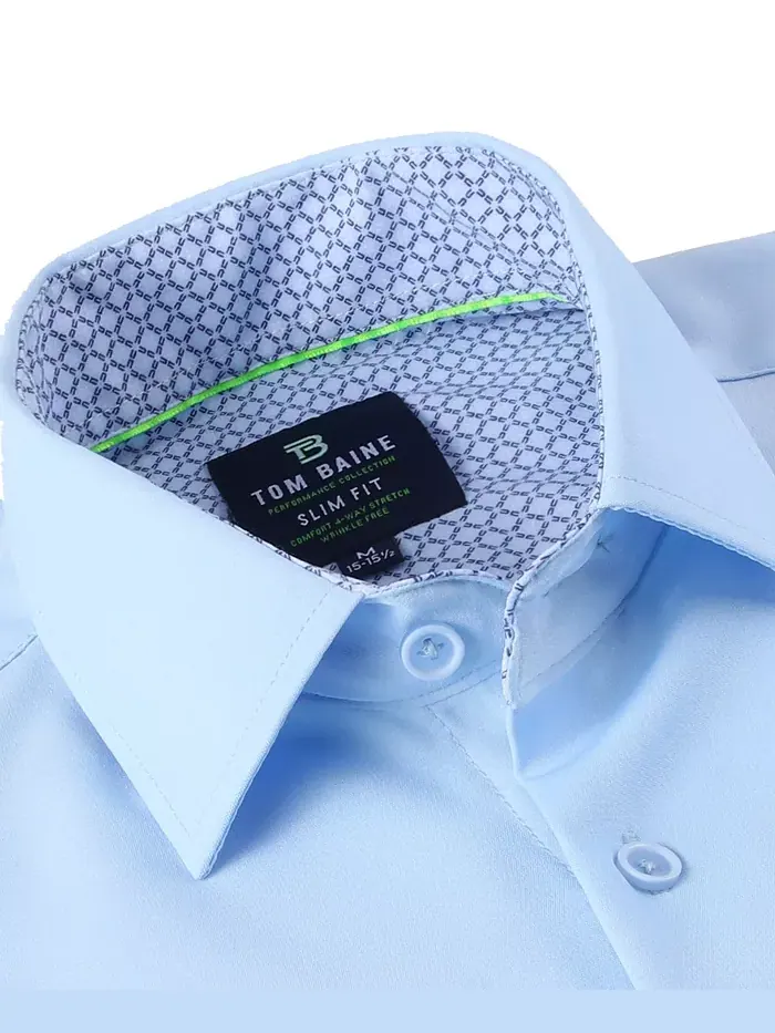 Мужская приталенная короткая рукав рубашка Performance Button Down Tom Baine — изображение 2 из 7, синий