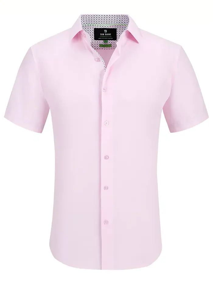 Мужская облегающая рубашка с коротким рукавом Performance Button Down Tom Baine — изображение 1 из 7, розовый