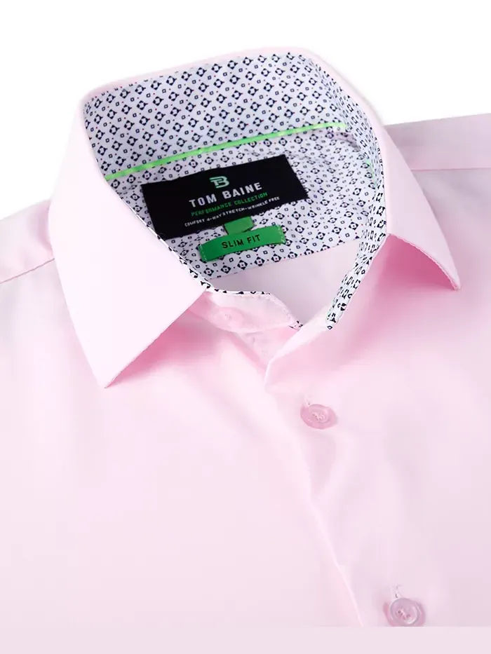 Мужская облегающая рубашка с коротким рукавом Performance Button Down Tom Baine — изображение 2 из 7, розовый