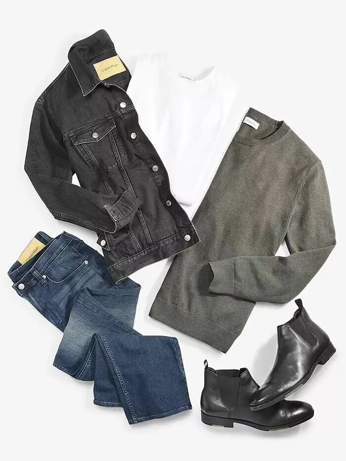 Мужская куртка Trucker, свитер с логотипом Monogram, однотонная футболка и стандартные эластичные — изображение 3 из 3, синий