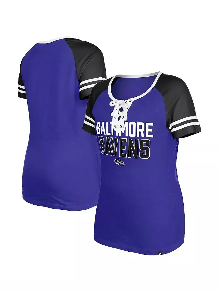 Женская фиолетовая футболка Baltimore Ravens Raglan Lace-Up New Era