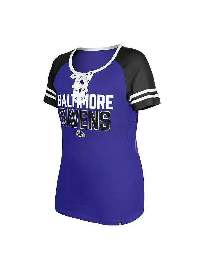 Женская фиолетовая футболка Baltimore Ravens Raglan Lace-Up New Era — изображение 2 из 3
