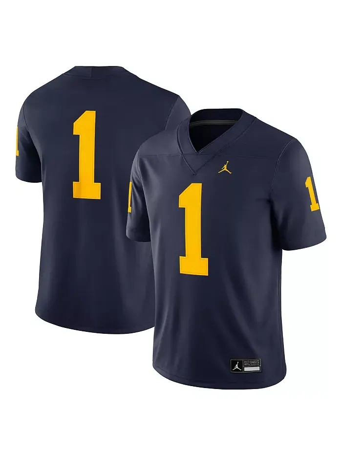 Мужская игровая футболка Michigan Wolverines 1 Jordan — синий