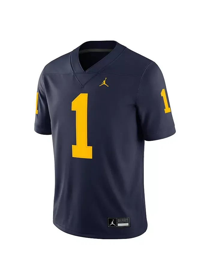 Мужская игровая футболка Michigan Wolverines 1 Jordan — изображение 3 из 3, темно-синий