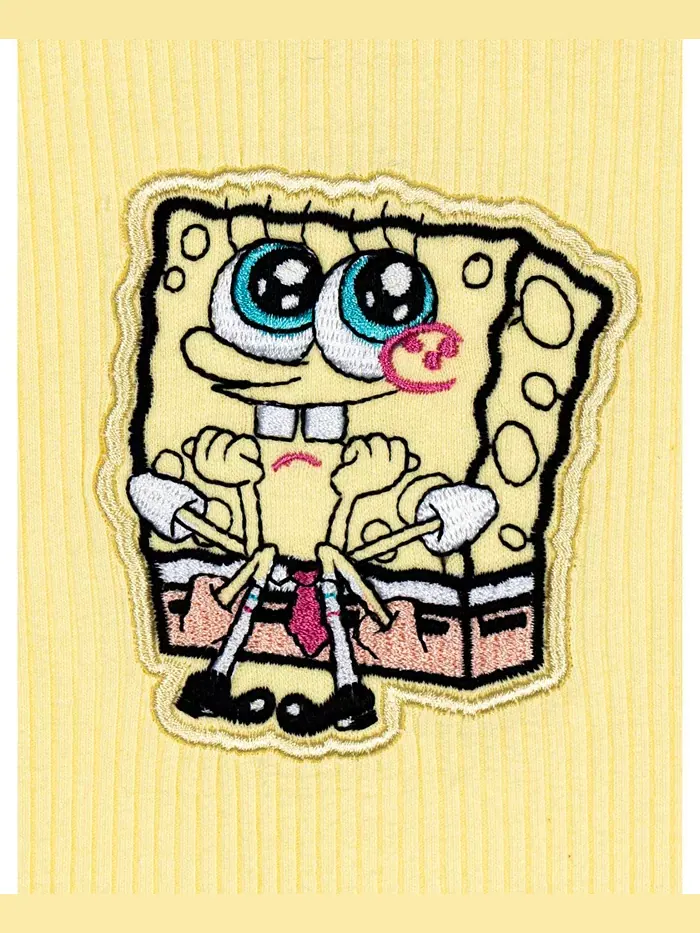Детский комплект: ребристая футболка и шорты из велюра с начесом SpongeBob SquarePants — изображение 3 из 6, желтый/розовый