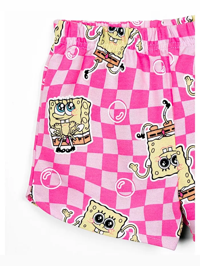 Детский комплект: ребристая футболка и шорты из велюра с начесом SpongeBob SquarePants — изображение 5 из 6, желтый/розовый