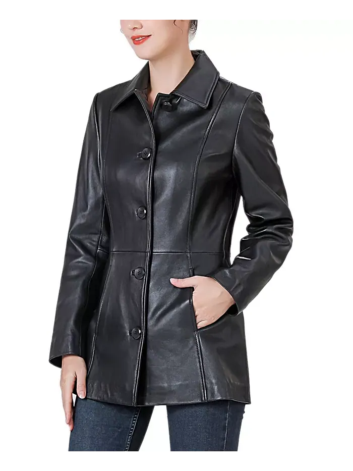 Женское кожаное пальто Dana Car Coat BGSD — изображение 3 из 3, черный