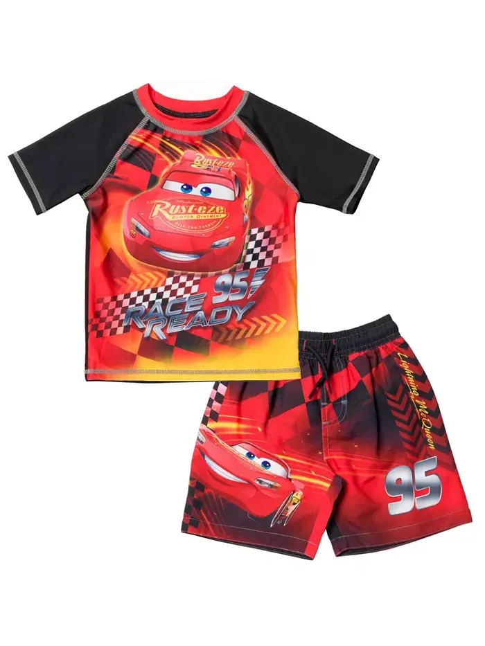 Детский комплект для плавания Disney Pixar Lightning McQueen: рашгард и плавки для мальчиков Cars — мульти
