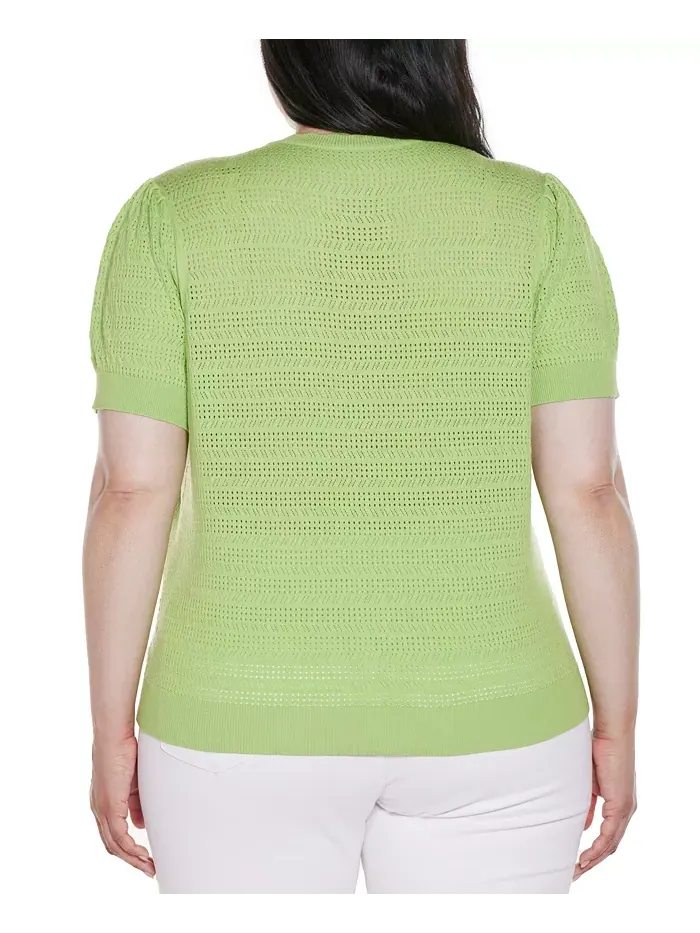 Кардиган с ажурной вязкой и фигурной планкой Plus Size Belldini — изображение 2 из 4, писташковый