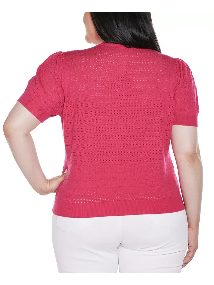 Кардиган с ажурной вязкой и фигурной планкой Plus Size Belldini — изображение 2 из 4, мульти