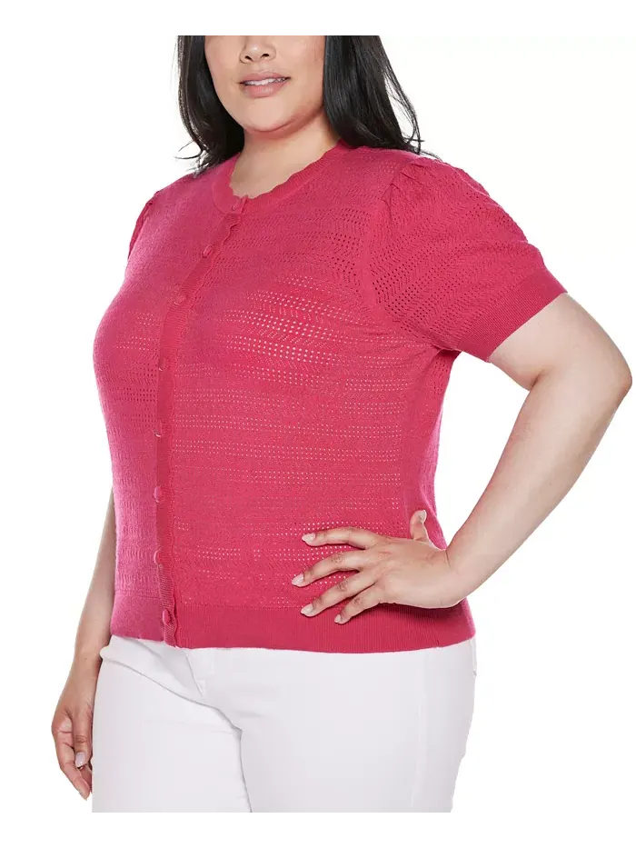 Кардиган с ажурной вязкой и фигурной планкой Plus Size Belldini — изображение 3 из 4, мульти