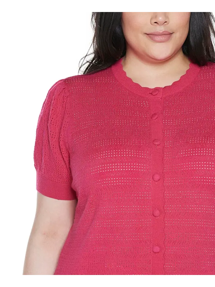 Кардиган с ажурной вязкой и фигурной планкой Plus Size Belldini — изображение 4 из 4, мульти