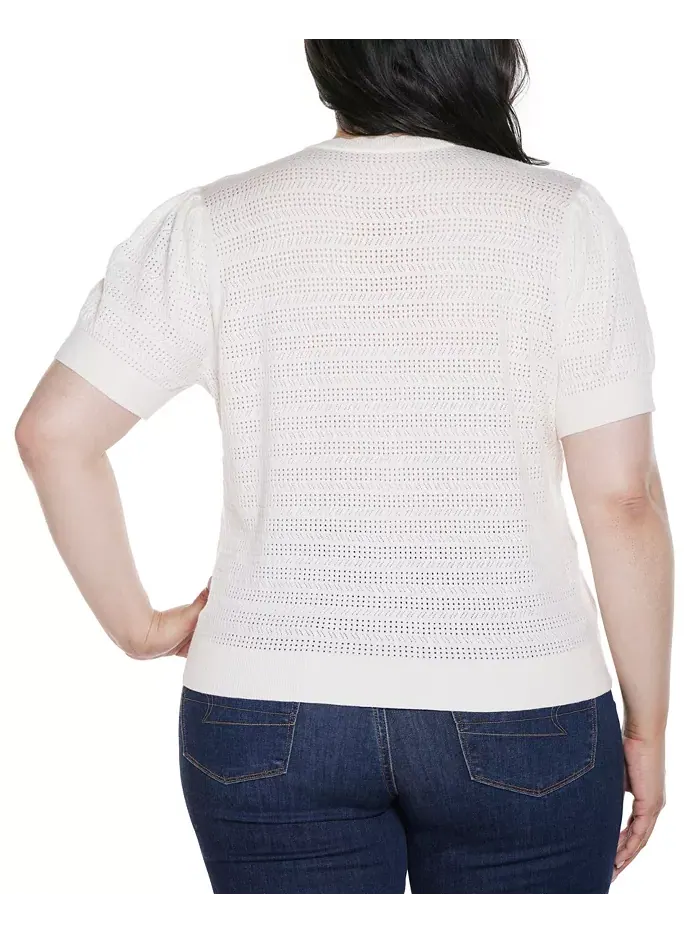 Кардиган с ажурной вязкой и фигурной планкой Plus Size Belldini — изображение 2 из 4, белый