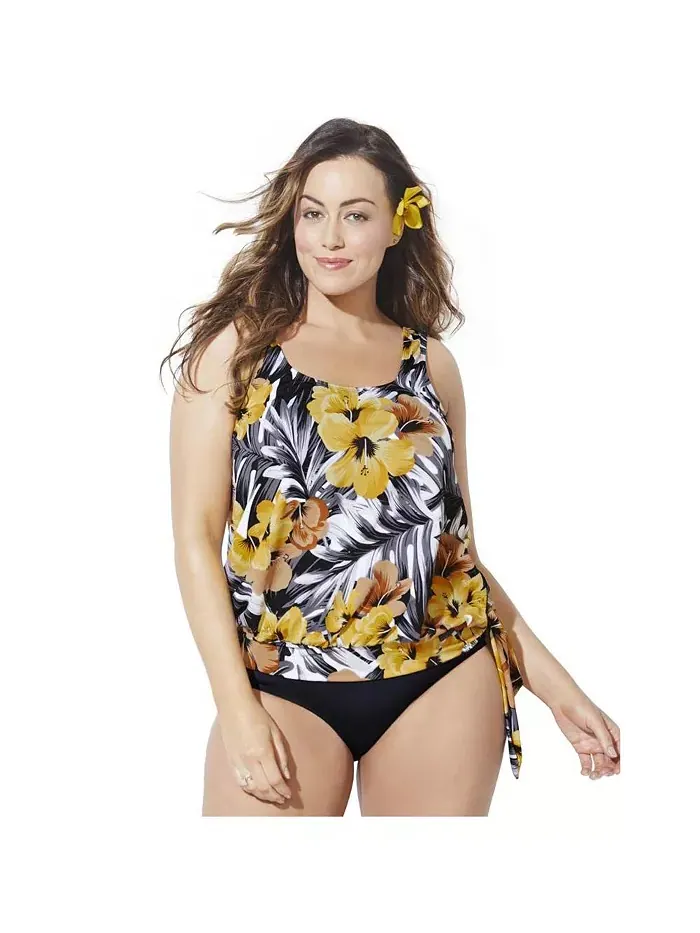 Женский топ-танкини с завязками по бокам и кокеткой Swimsuits for All — мульти