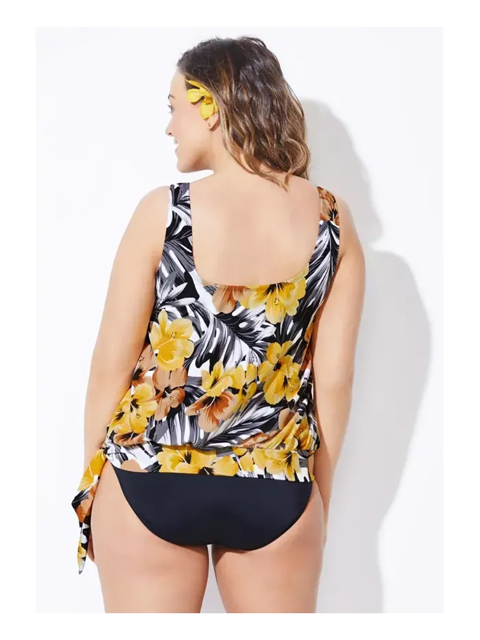 Женский топ-танкини с завязками по бокам и кокеткой Swimsuits for All — изображение 2 из 2, цветочный