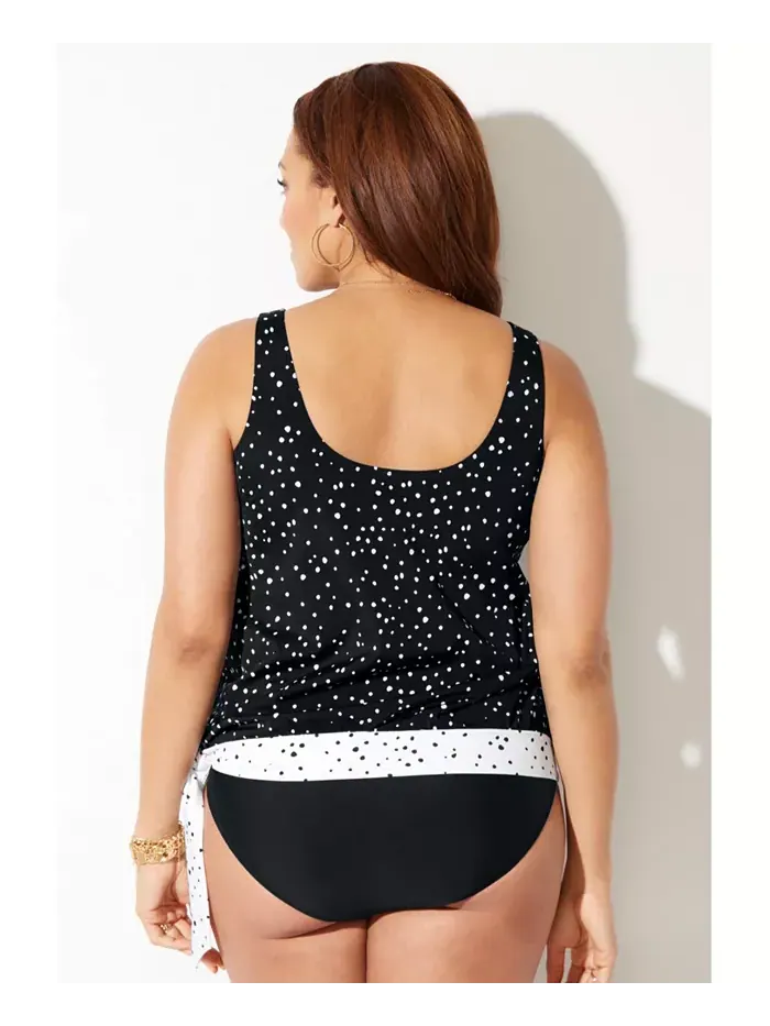 Женский топ-танкини с завязками по бокам и кокеткой Swimsuits for All — изображение 2 из 2, черный белый