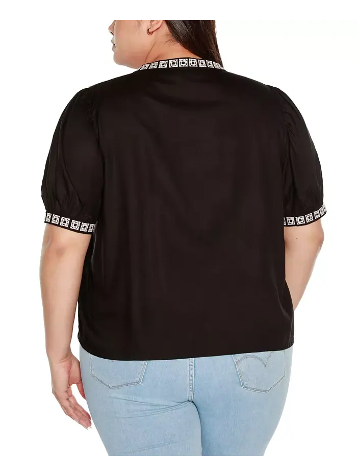 Топ с короткими рукавами Black Label Plus Size с вышивкой в ​​стиле бохо Belldini — изображение 2 из 4, черный
