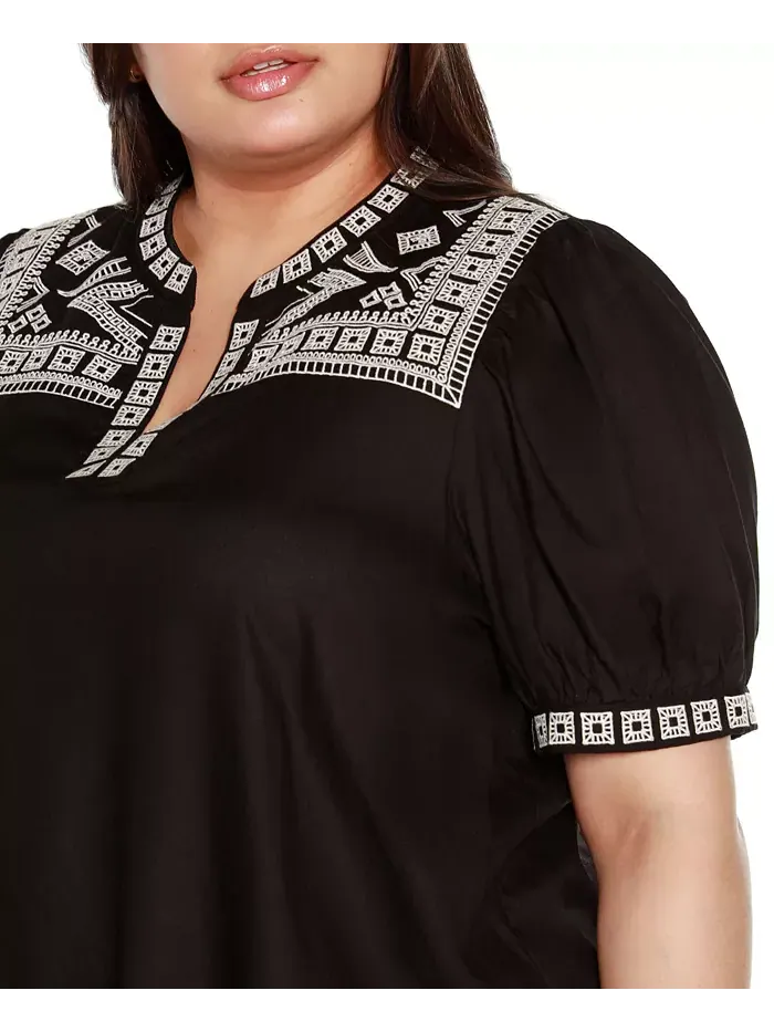 Топ с короткими рукавами Black Label Plus Size с вышивкой в ​​стиле бохо Belldini — изображение 4 из 4, черный