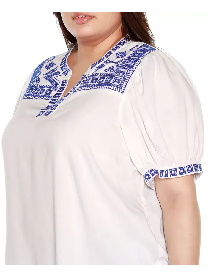 Топ с короткими рукавами Black Label Plus Size с вышивкой в ​​стиле бохо Belldini — изображение 4 из 4, белый