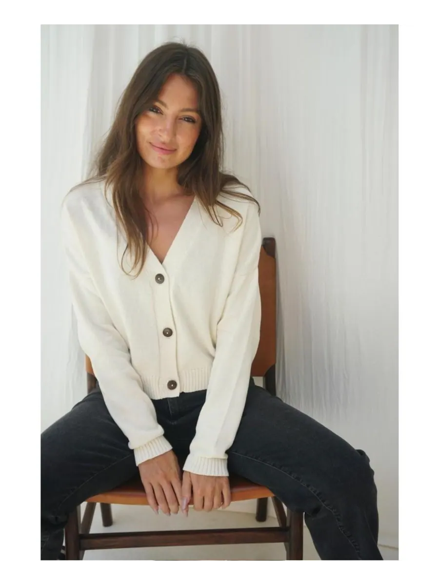 Женский хлопковый укороченный кардиган Diana Paneros Clothing — изображение 3 из 3, овсяное молоко