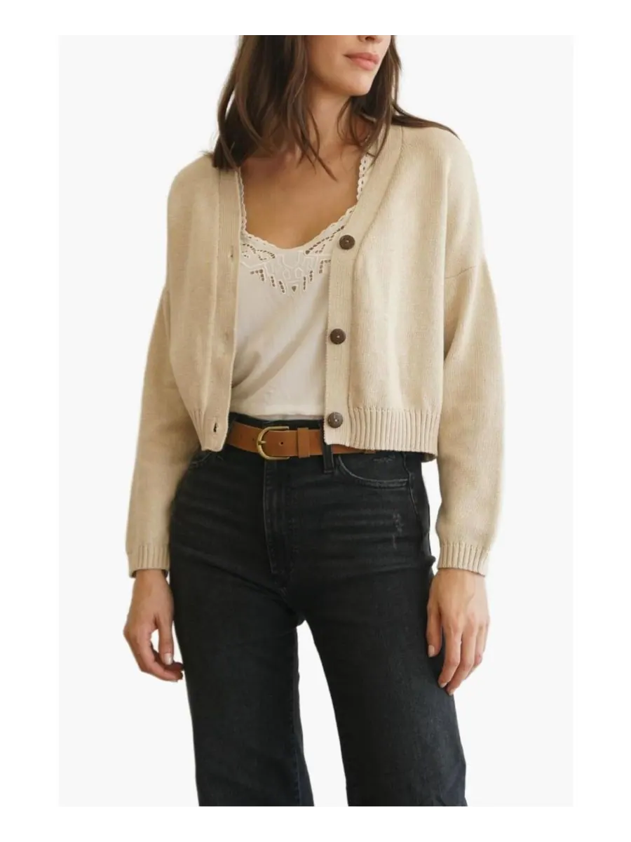Женский хлопковый укороченный кардиган Diana Paneros Clothing — изображение 1 из 3, бежевый