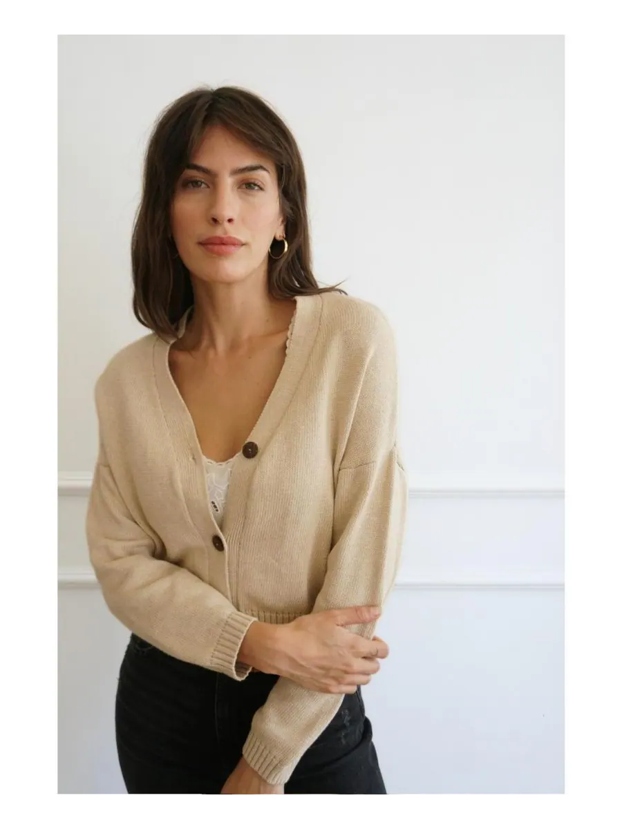 Женский хлопковый укороченный кардиган Diana Paneros Clothing — изображение 3 из 3, бежевый