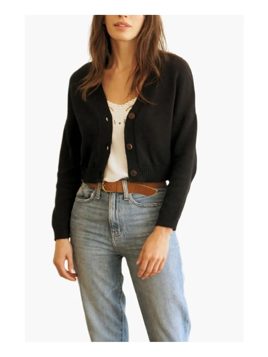 Женский хлопковый укороченный кардиган Diana Paneros Clothing — изображение 1 из 2, черный