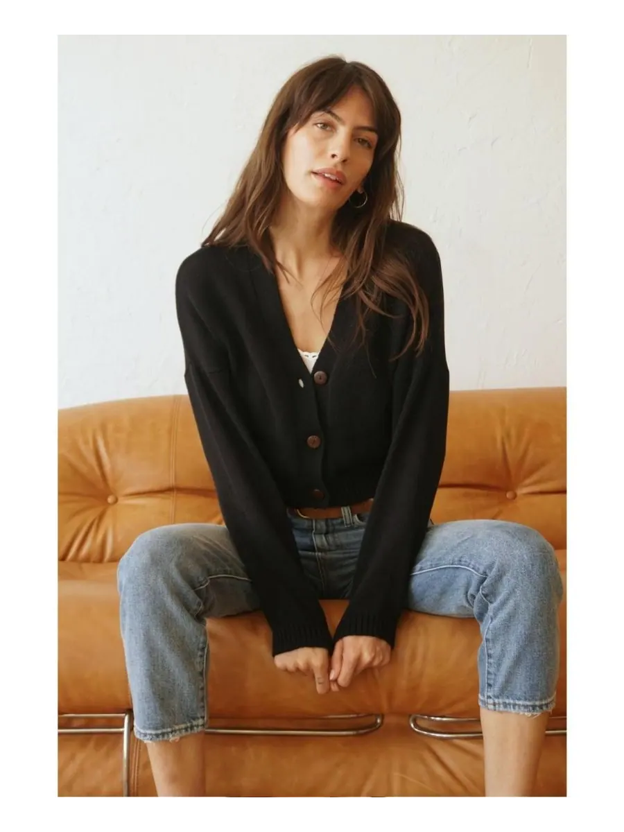 Женский хлопковый укороченный кардиган Diana Paneros Clothing — изображение 2 из 2, черный