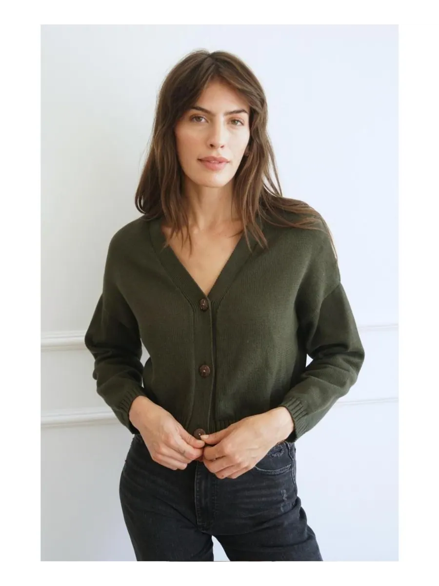 Женский хлопковый укороченный кардиган Diana Paneros Clothing — изображение 3 из 3, зеленый