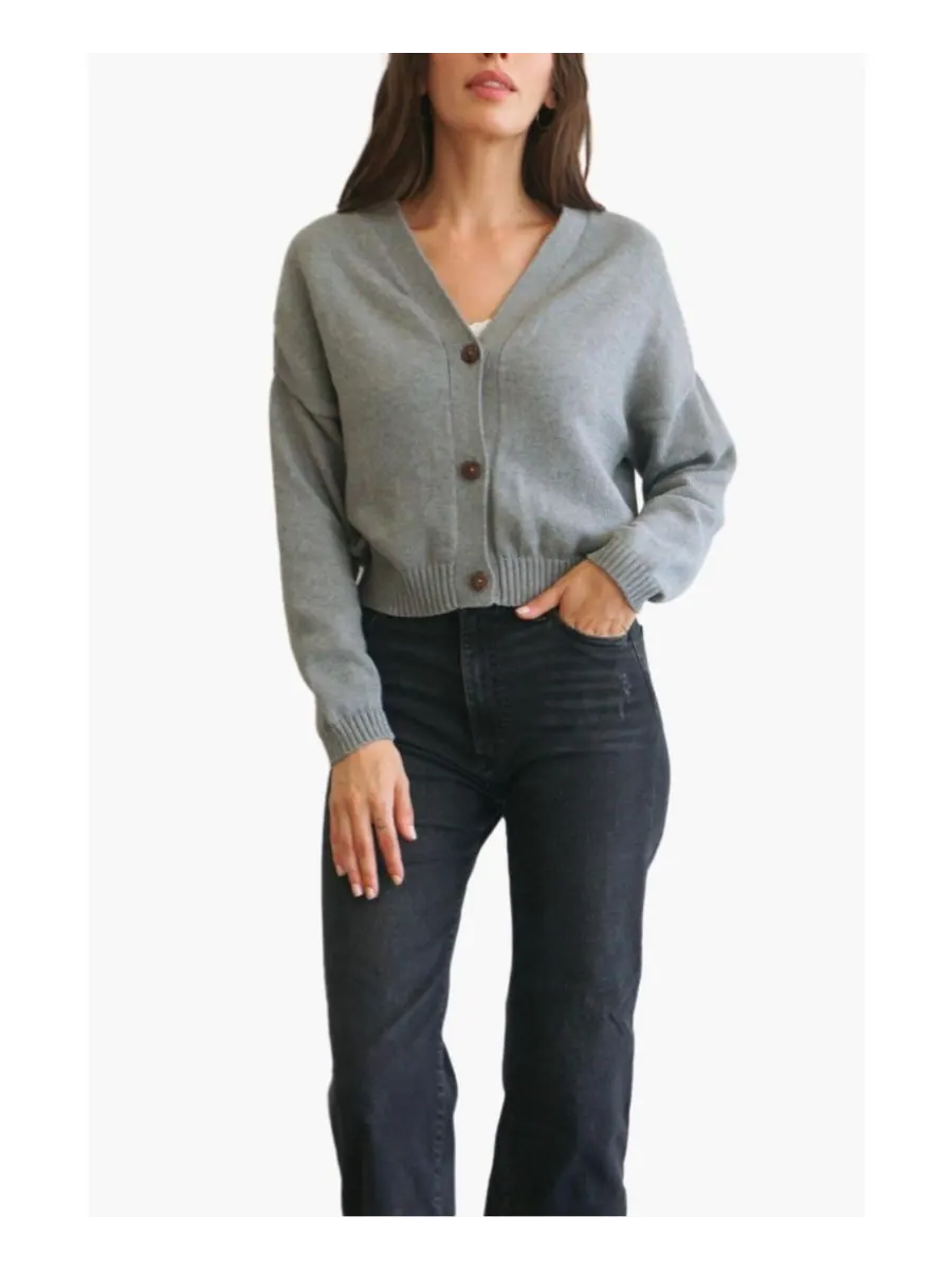 Женский хлопковый укороченный кардиган Diana Paneros Clothing — изображение 1 из 3, серый