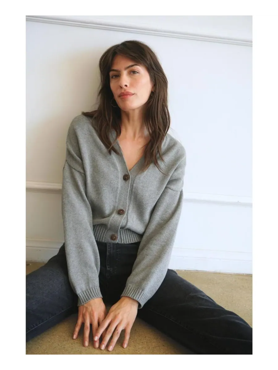 Женский хлопковый укороченный кардиган Diana Paneros Clothing — изображение 3 из 3, серый