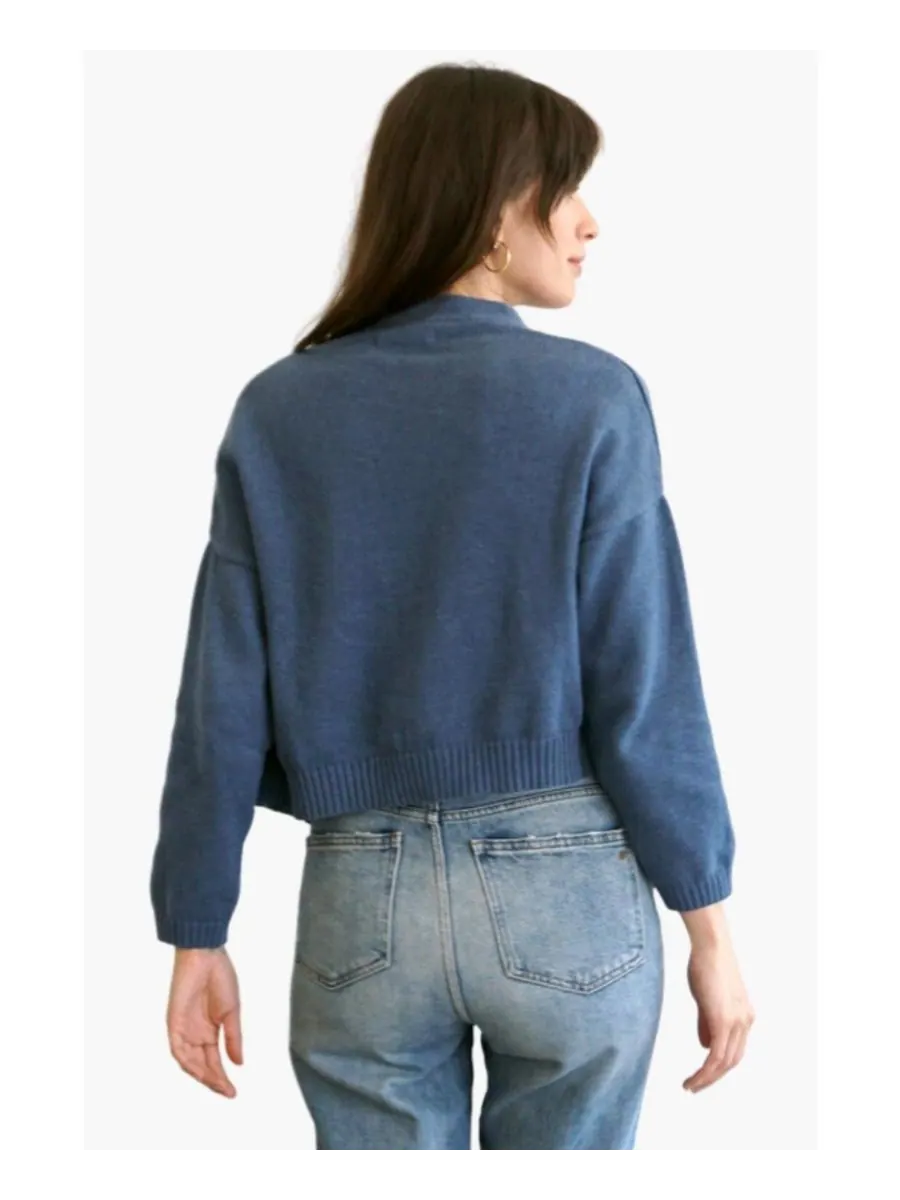 Женский хлопковый укороченный кардиган Diana Paneros Clothing — изображение 2 из 3, джинсовый синий синий