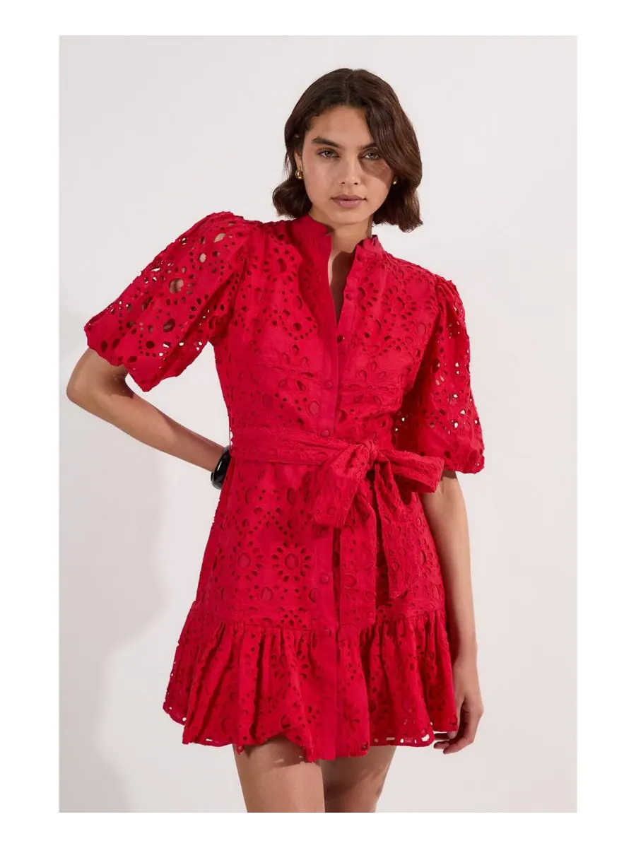 Женское мини-платье с тканым поясом Karen Millen — красный