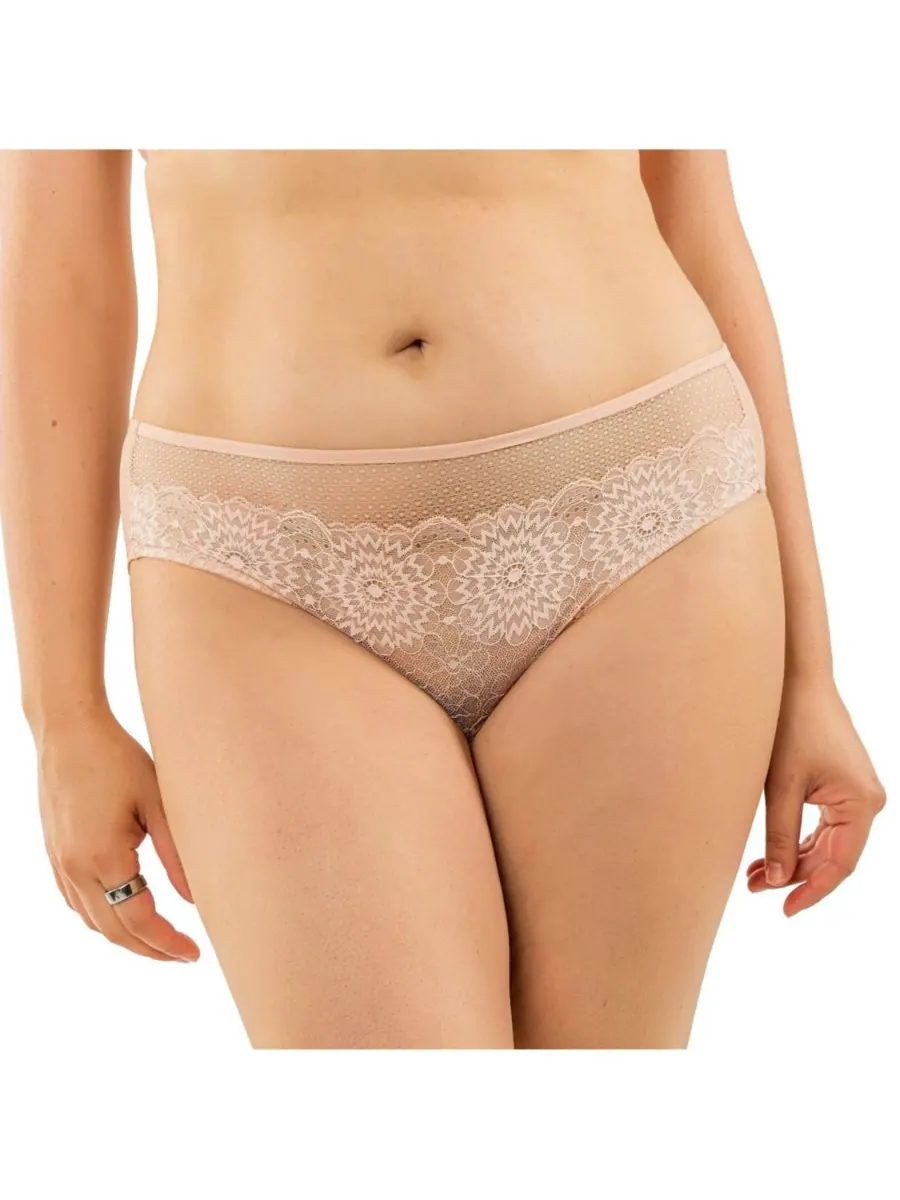 Женские трусики-хипстеры Luxlacy Pretty из кружева и сетки с удлиненным узором Камео Роза PARFAIT — розовый