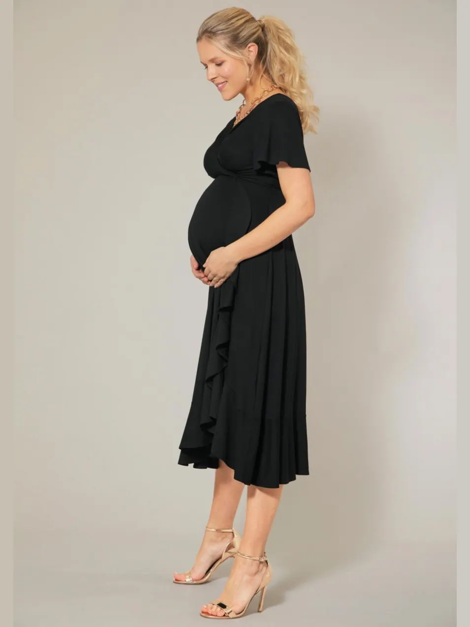 Платье-миди для беременных "водопад" Tiffany Rose Maternity — изображение 6 из 8, черный