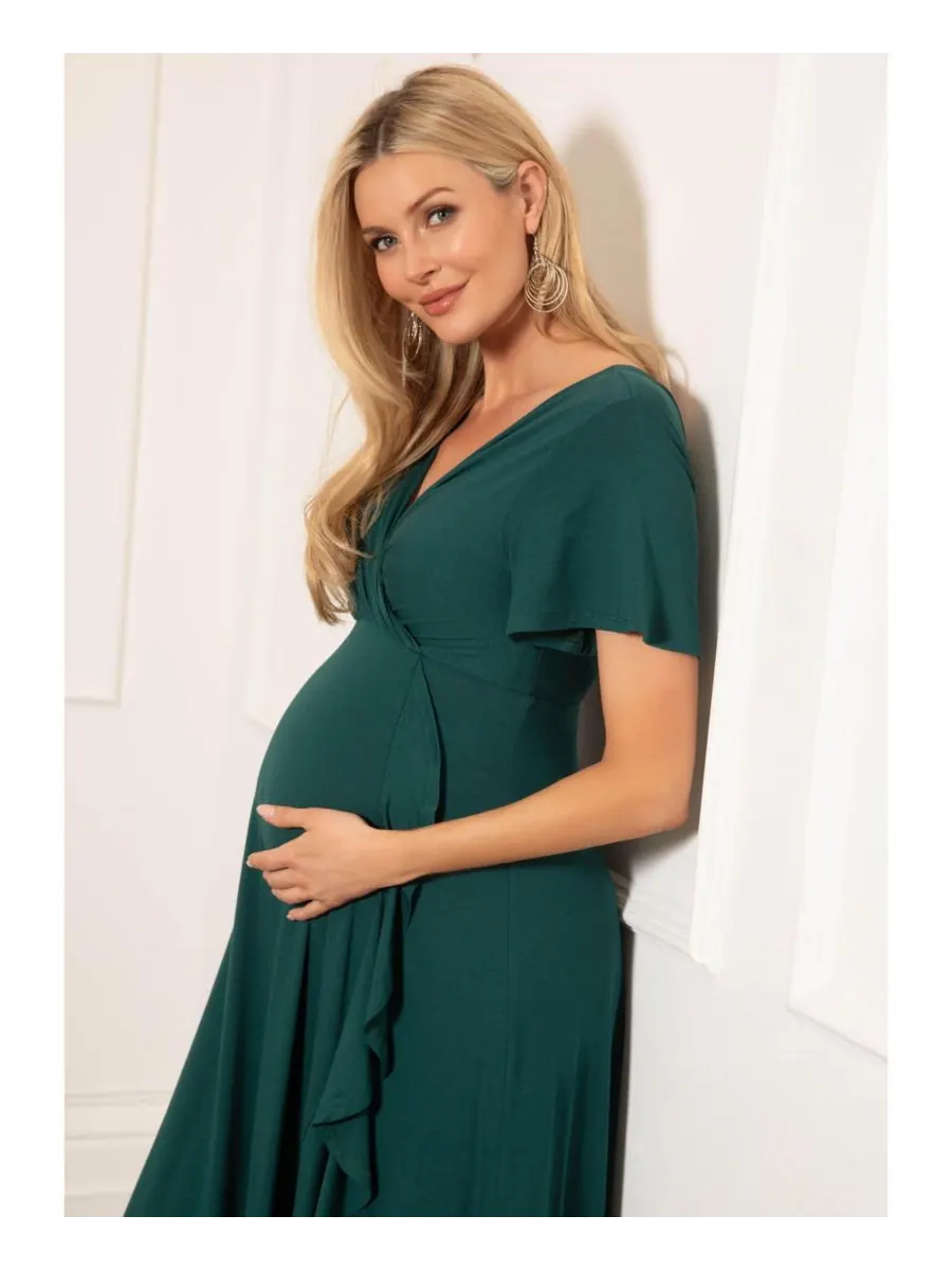 Платье-миди для беременных "водопад" Tiffany Rose Maternity — изображение 4 из 8, глубокий зеленый