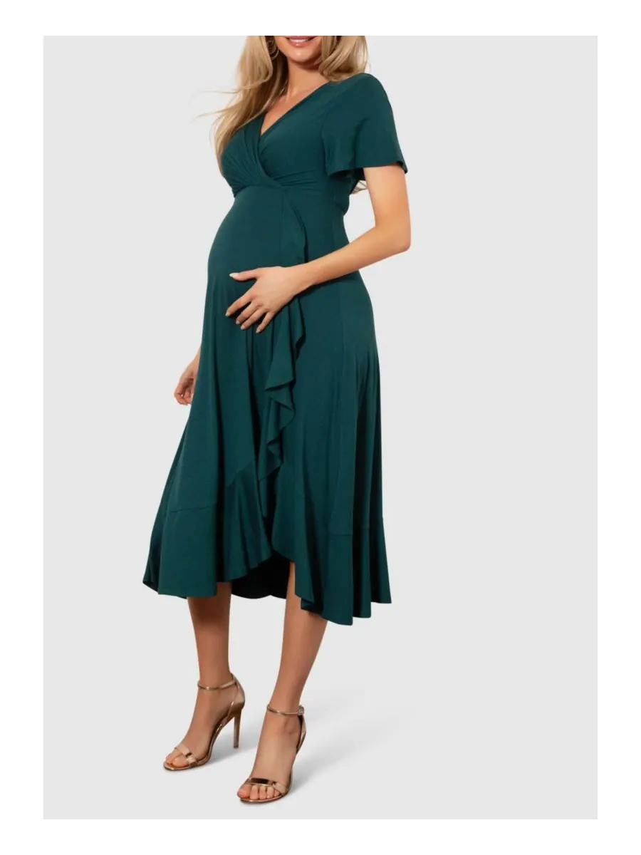 Платье-миди для беременных "водопад" Tiffany Rose Maternity — изображение 6 из 8, глубокий зеленый