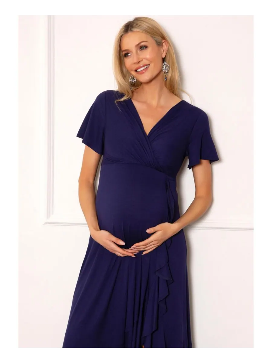 Платье-миди для беременных "водопад" Tiffany Rose Maternity — изображение 2 из 8, синий