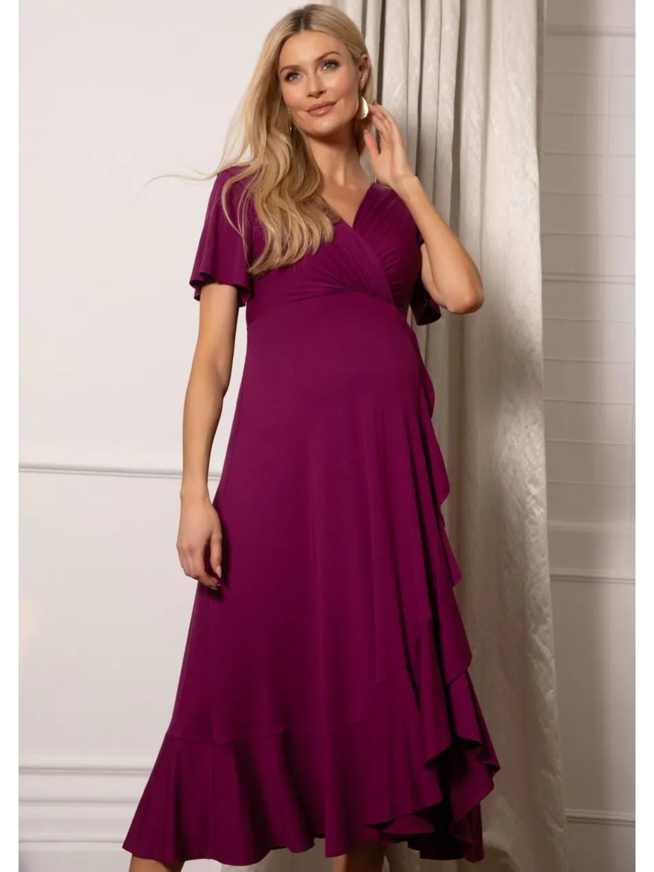 Платье-миди для беременных "водопад" Tiffany Rose Maternity — изображение 6 из 8, винный