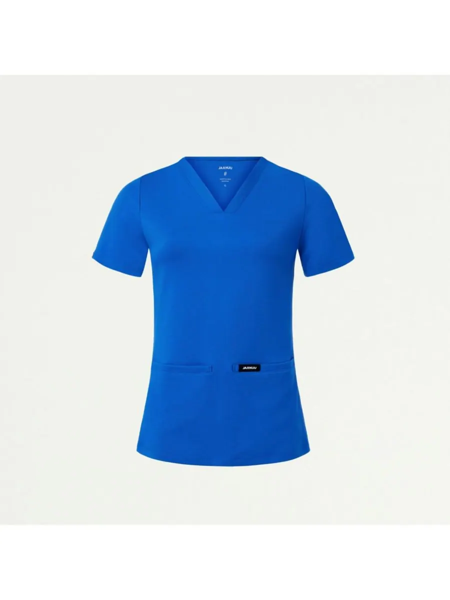 Женская медицинская рубашка Cesi с двумя карманами, облегающего кроя, V-образным вырезом — изображение 2 из 7, синий
