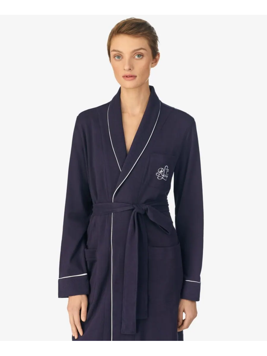 Стеганый короткий халат с воротником-шалью Lauren Ralph Lauren — изображение 3 из 3, темно-синий